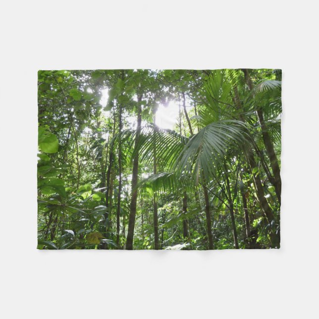 Sunlight Through Rainforest Canopy Tropical Green Fleece Blanket (Front (Horizontal))