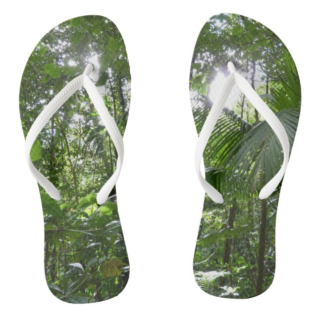 Sunlight Through Rainforest Canopy Tropical Green Flip Flops (Footbed)