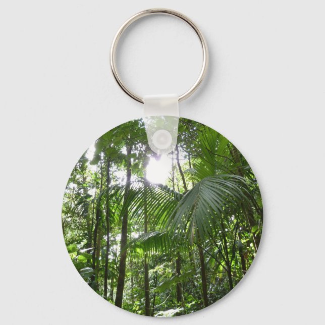 Sunlight Through Rainforest Canopy Tropical Green Keychain (Front)