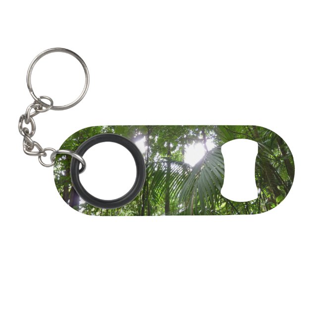 Sunlight Through Rainforest Canopy Tropical Green Keychain Bottle Opener (Front (Horizontal))