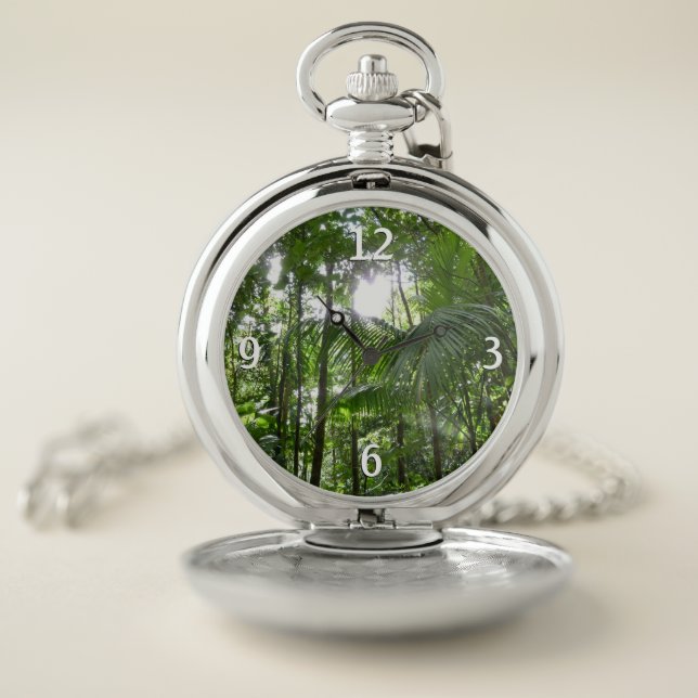 Sunlight Through Rainforest Canopy Tropical Green Pocket Watch (Inside)