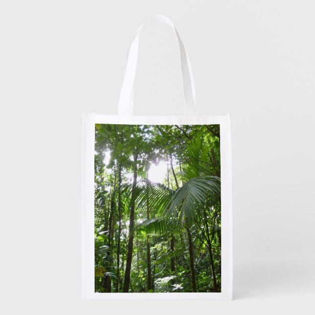 Sunlight Through Rainforest Canopy Tropical Green Reusable Grocery Bag (Front)