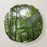 Sunlight Through Rainforest Canopy Tropical Green Round Pillow