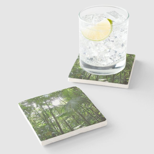 Sunlight Through Rainforest Canopy Tropical Green Stone Coaster (Side)