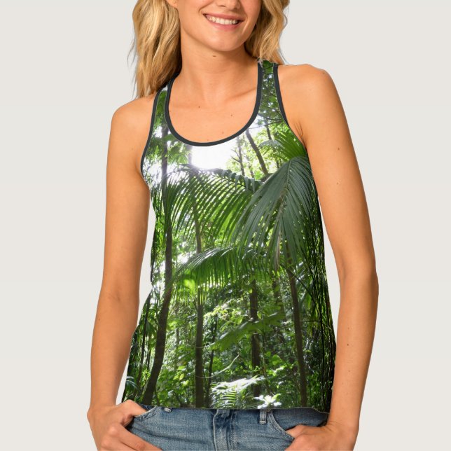 Sunlight Through Rainforest Canopy Tropical Green Tank Top (Front)