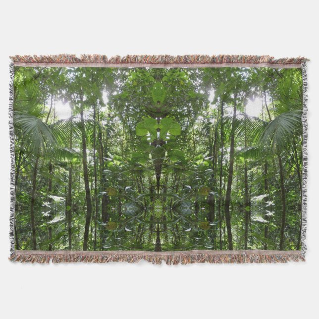 Sunlight Through Rainforest Canopy Tropical Green Throw Blanket (Front)