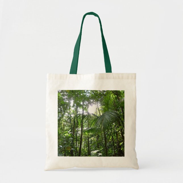 Sunlight Through Rainforest Canopy Tropical Green Tote Bag (Front)