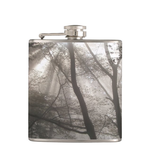 Sunlight Through Trees Dark Woodland Flask (Front)