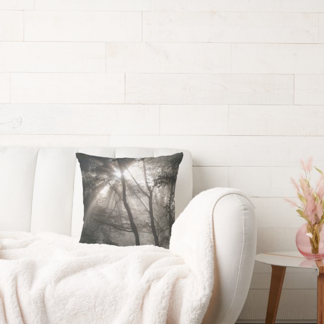 Sunlight Through Trees Dark Woodland Throw Pillow (Couch)
