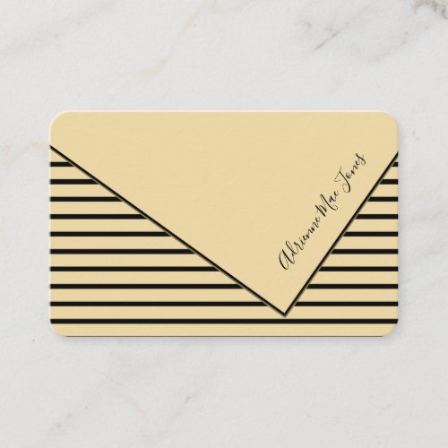 Sunlight Yellow  Black Stripes Faux Fold Over Business Card