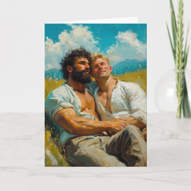 Sunlit Alpine Meadow Embrace Card (Front)