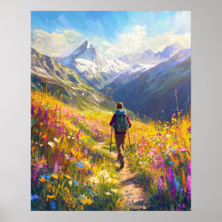 Sunlit Alpine Trail — Monet-Inspired Summer Hiking Poster