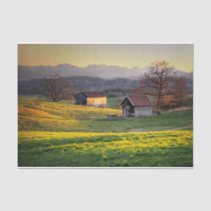Sunlit Barns Nestled Amongst Green Hills Tissue Paper
