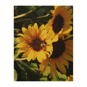 Sunlit Beauty: Floral Sunflower Yellow and Brown Wood Wall Art