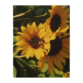 Sunlit Beauty: Floral Sunflower Yellow and Brown  Wood Wall Art