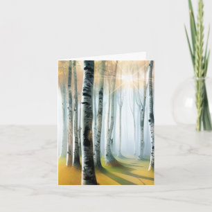 Sunlit Birch or Aspen Tree Grove Watercolor Note Card