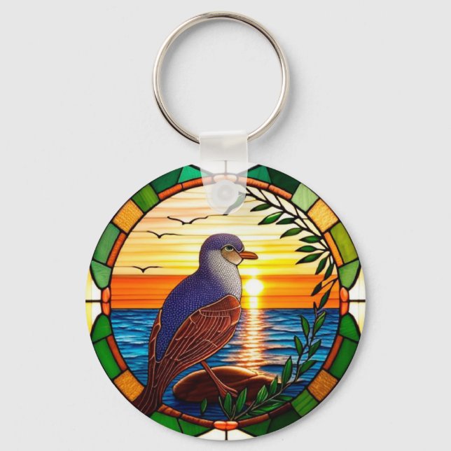Sunlit Bird Mosaic For Nature Lovers Gift Keychain (Front)