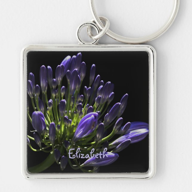 Sunlit Blooming Purple Agapanthus, African Lily Keychain (Front)