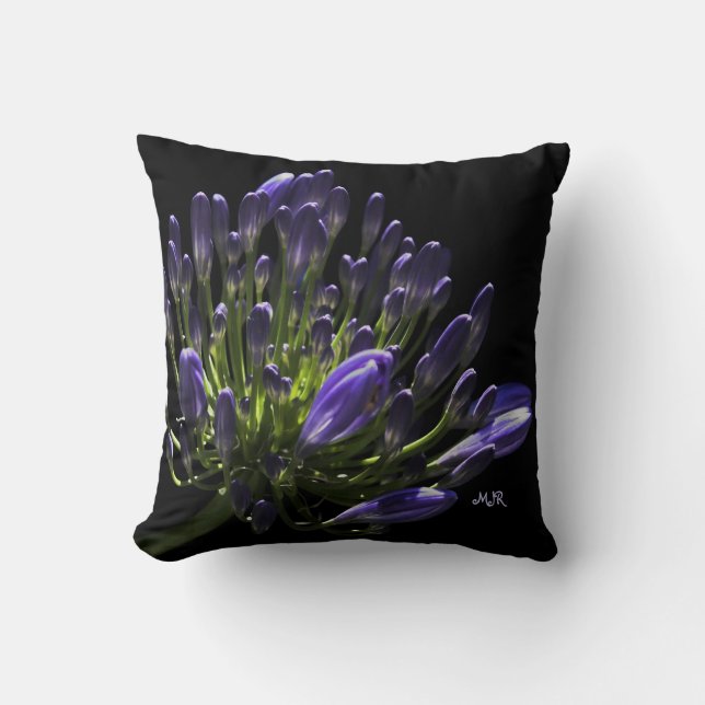 Sunlit Blooming Purple Agapanthus, African Lily Throw Pillow (Front)