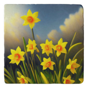 Sunlit Blooms: Golden Daffodils in Full Glory  Trivet