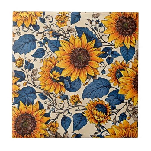 Sunlit Blooms Sunflowers Pattern Artwork Ceramic Tile