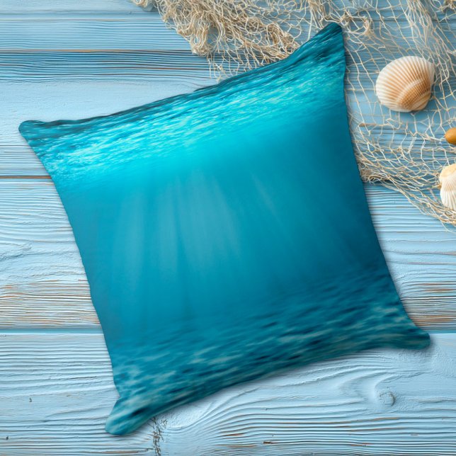 Sunlit Blue Ocean Underwater Scene Throw Pillow (Creator Uploaded)