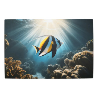 Sunlit Coral Reef with Vibrant Tropical Fish Metal Print