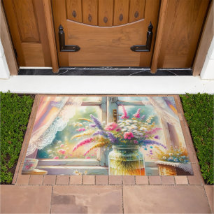 Sunlit Cottage Window Wildflowers Doormat