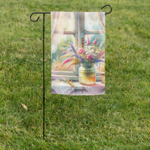Sunlit Cottage Window Wildflowers Garden Flag