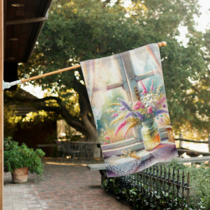 Sunlit Cottage Window Wildflowers House Flag