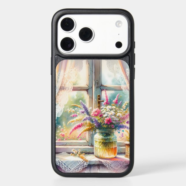 Sunlit Cottage Window Wildflowers Otterbox iPhone Case (Back)