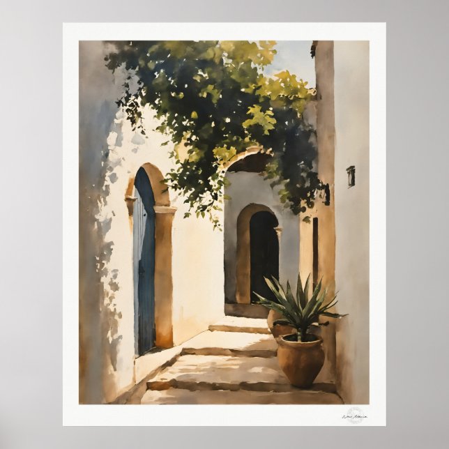Sunlit Courtyard Arch Poster (Front)