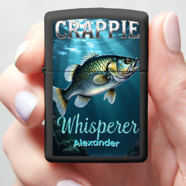 Sunlit Crappie Personalized Panfish Lake Zippo Lighter (In Hand)
