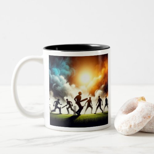 Sunlit Cricket Players in Grassy Field 2 Two_Tone Coffee Mug