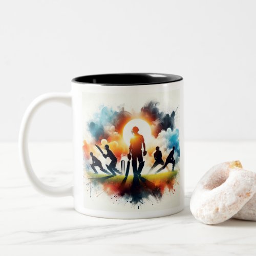 Sunlit Cricket Players in Grassy Field 3 Two_Tone Coffee Mug