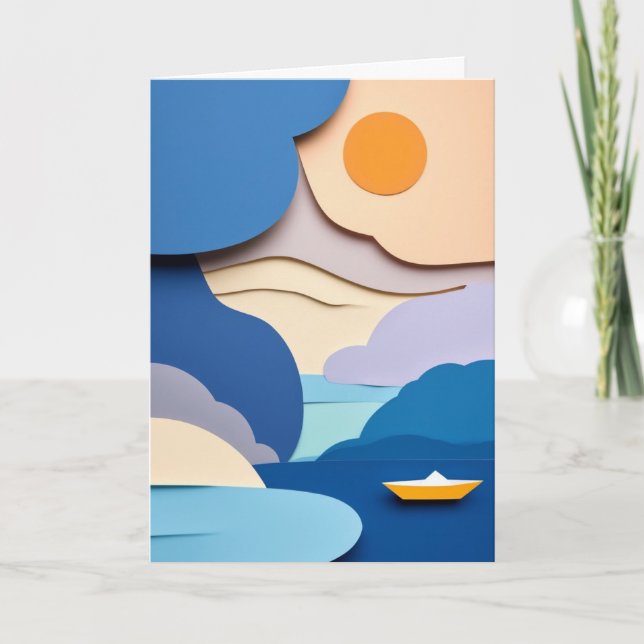 Sunlit Cut-Paper Boat Card (Front)