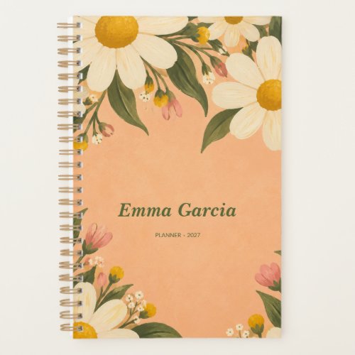 Sunlit Daisies Retro Floral Personalized 2027 Planner