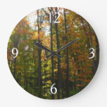 Sunlit Fall Forest Autumn Landscape Large Clock