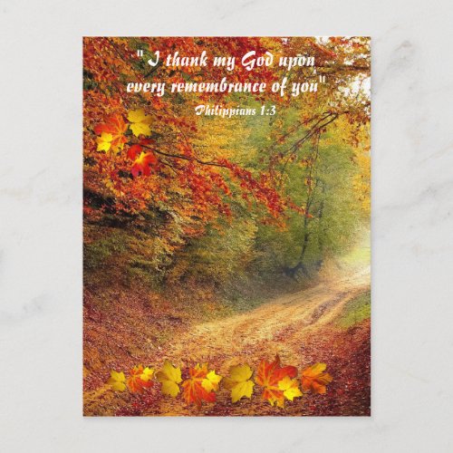 Sunlit Fall Pathway Christian Thank you Postcard