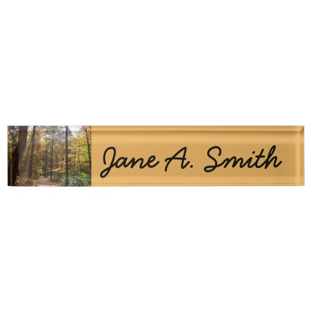 Sunlit Fall Trail in Laurel Hill State Park Desk Name Plate (Front)