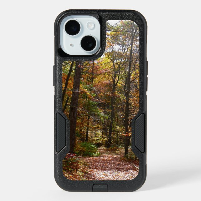 Sunlit Fall Trail in Laurel Hill State Park iPhone 15 Case (Back)