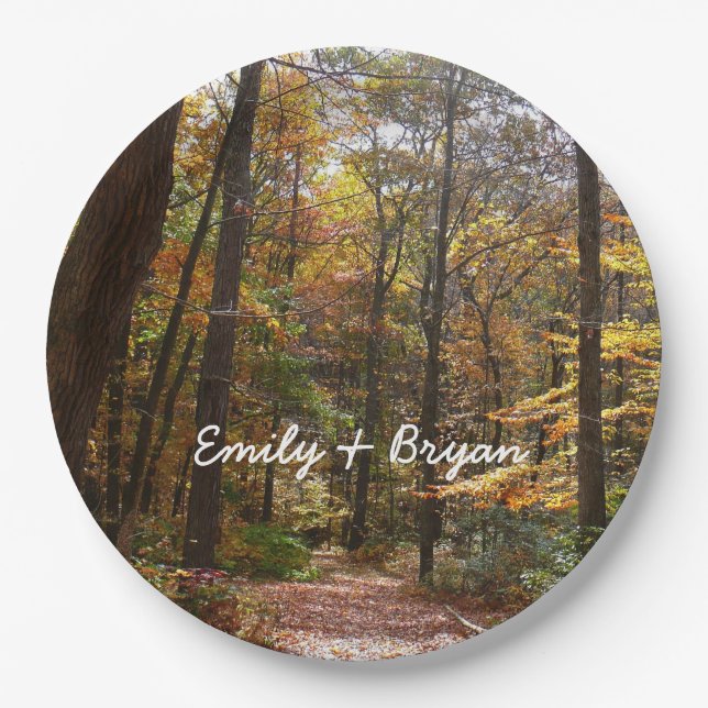 Sunlit Fall Trail in Laurel Hill State Park Paper Plates (Front)