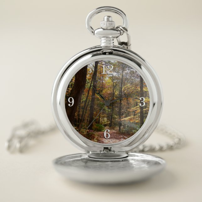 Sunlit Fall Trail in Laurel Hill State Park Pocket Watch (Inside)
