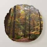 Sunlit Fall Trail in Laurel Hill State Park Round Pillow