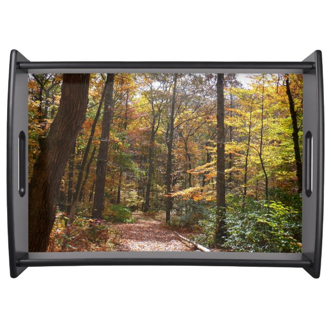 Sunlit Fall Trail in Laurel Hill State Park Serving Tray (Front)