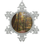 Sunlit Fall Trail in Laurel Hill State Park Snowflake Pewter Christmas Ornament