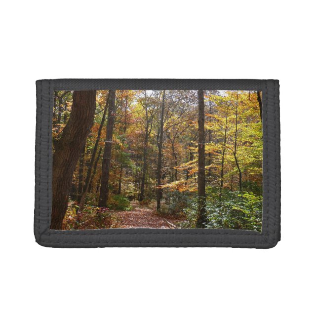 Sunlit Fall Trail in Laurel Hill State Park Trifold Wallet (Front)