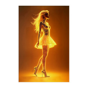 Sunlit fashion woman with neon body shine acrylic print