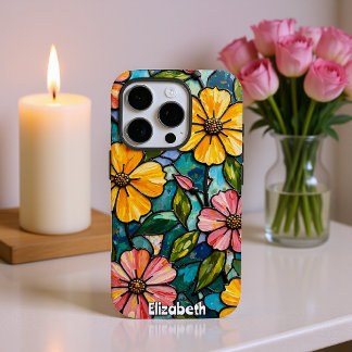 Sunlit Floral Stained Glass iPhone 16 Pro Case