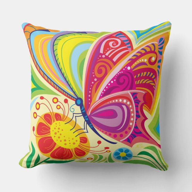 Sunlit Fluttering Flora Throw Pillow (Front)